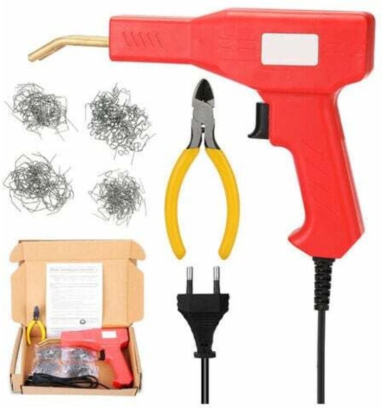 Schweißpistole für die Reparatur von Autostoßstangen. Verpackt in einer handelsüblichen europäischen Kunststoffbox.