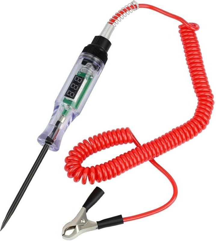 Kfz-Gleichstrom-Spannungsprüfer (6 V, 12 V, 24 V) mit LCD-Bildschirm, Federkontaktkabel, Krokodilklemme, isolierter Gumm...