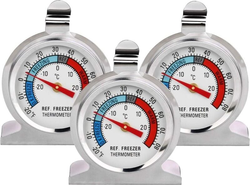 3 Stück Kühlschrank-Thermometer, großes Zifferblatt, Edelstahl-Temperaturanzeige für Gefrierschrank, mit Haken zum Aufhä...