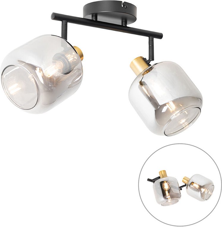 Deckenspot Schwarz / Gold mit Rauchglas 2-flammig - Zuzanna