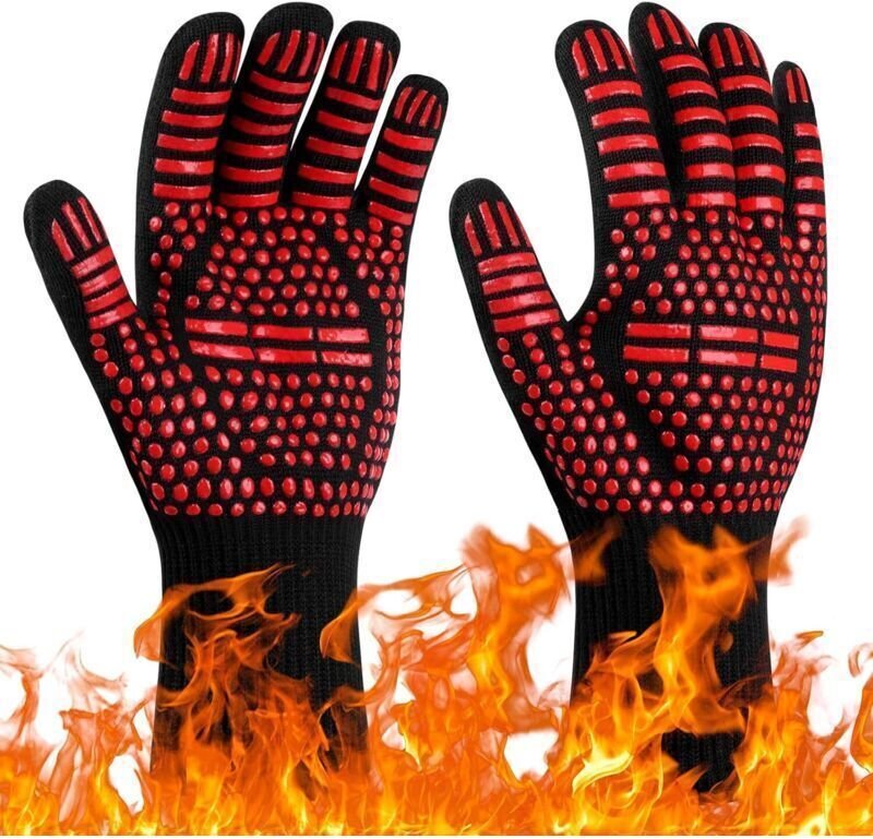 Paar Grillhandschuhe, Ofenhandschuhe, hitzebeständig bis 800 °C, hitzebeständige und rutschfeste Küchenhandschuhe, hitze...