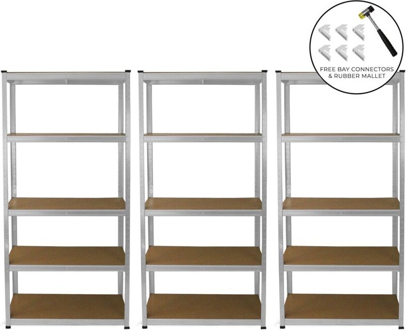 3 x E-Rax Galvanisiertes 90cm Lagerregal Stahlregal Werkstattregal Schraubenlos Weiß