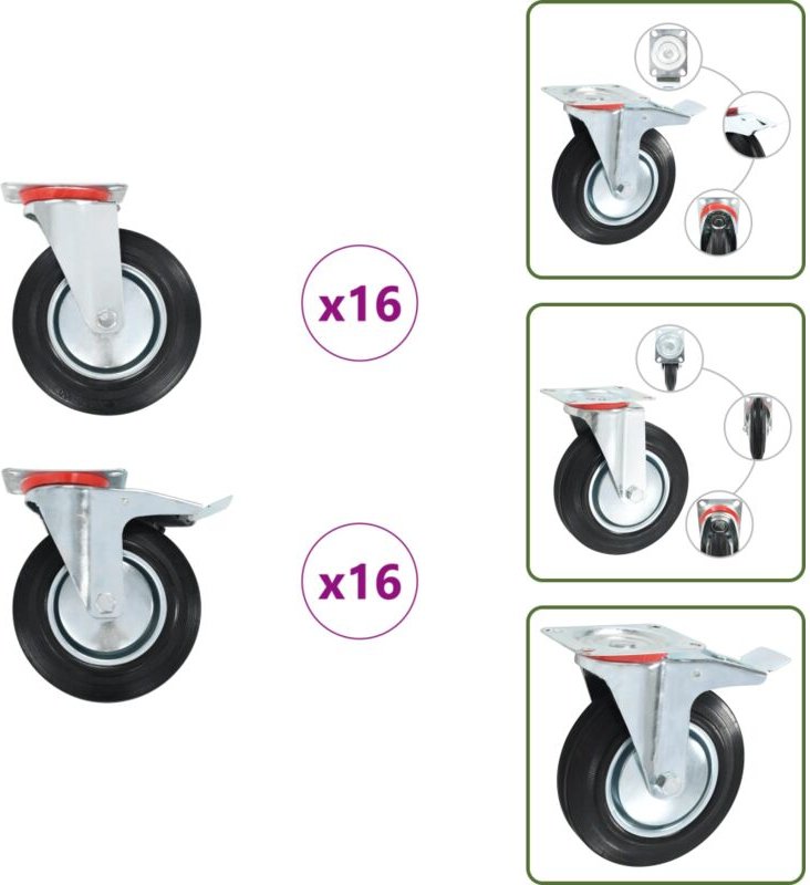 The Living Store 32 Stk. Lenkrollen 200 mm - Lenkrolle 200 mm