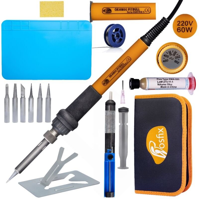 Rosfix Electric S Set – Lötstation 14-tlg 60W, 220V, Temperaturregelung 200-450°C Präzisionsarbeiten Professionelles Löt...