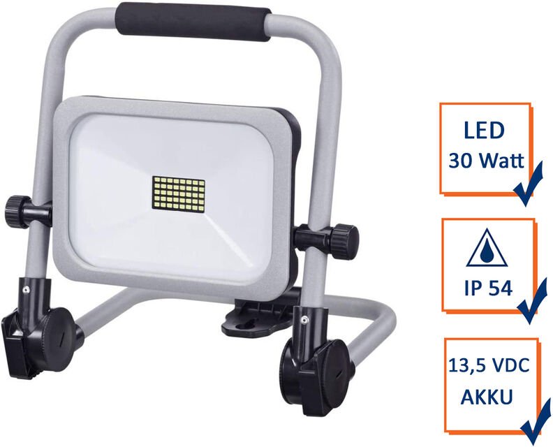 REV - led Akku Baustrahler klappbar mit 3 Helligkeitsstufen 30 Watt