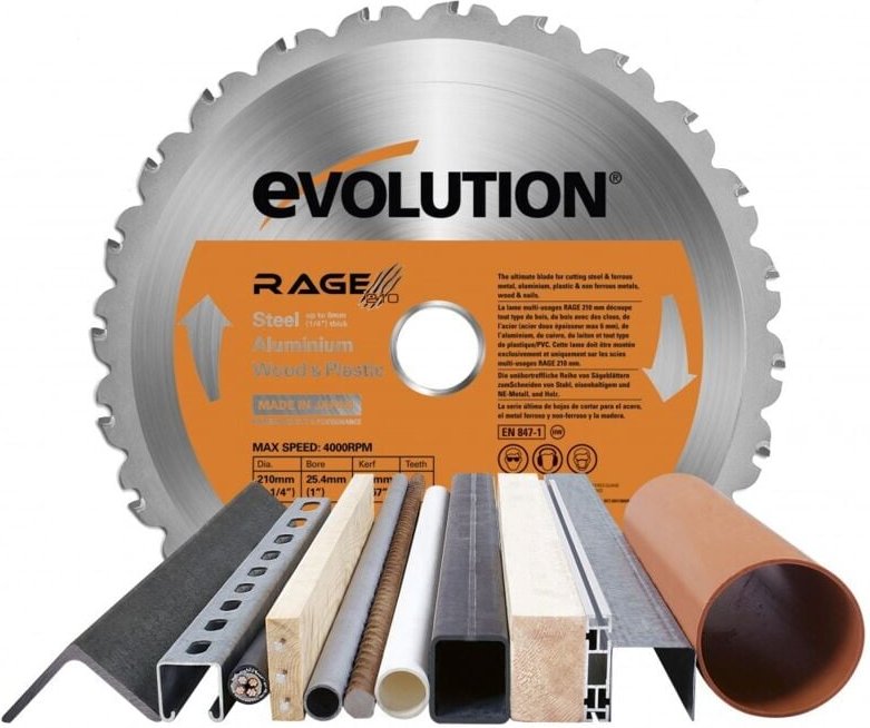 EVOLUTION Mehrmaterial-Hartmetallsägeblatt für Gehrungssäge, Durchmesser 210 mm Evolution