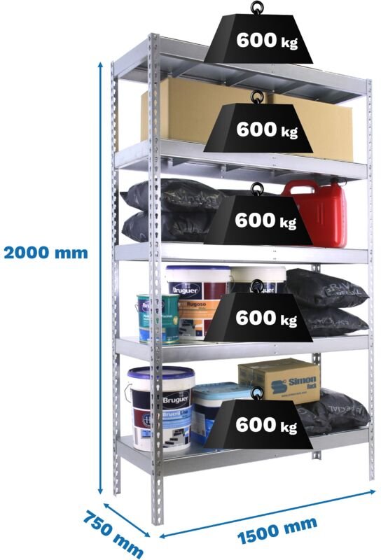 Simonrack Metallregal ohne Schrauben verzinkt 5 Ebenen