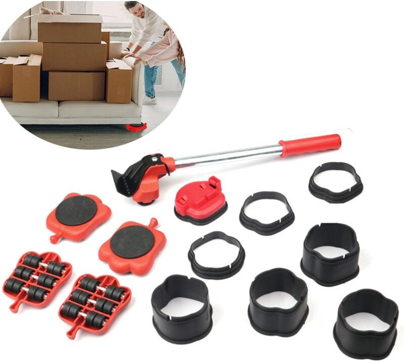 Schwerer Möbelheber, Werkzeugsatz für große und kleine Möbel mühelos bewegen, Möbelheber mit 4 Hebepolstern und Rollen z...