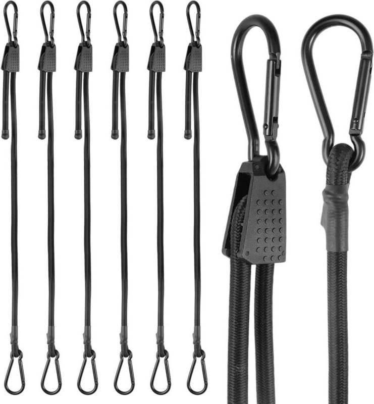 6-teiliges Set elastischer Bungee-Seile mit verstellbarem Karabiner, 100 cm elastisches Seil, 2,5-fache Elastizität, ver...