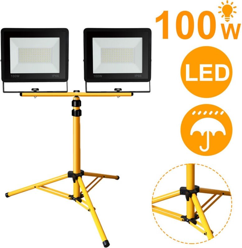 Thumbnail - Swanew led Fluter mit Stativ Arbeitsleuchten Strahler Hotel Baustrahler Flutlicht 2X100W Warmweiß