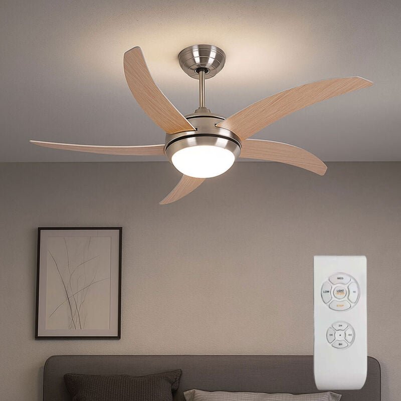 Decken Ventilator mit Fernbedienung Esszimmer Lüfter Kühler Glas opal, mdf, braun, 3 Geschwindigkeiten Timer, 2x E27 Fas...