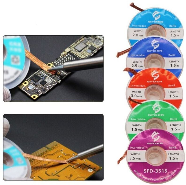 Betterlife Braid Entlötset 1,5/2,0/2,5/3,0/3,5 mm No-Clean BGA Lötabsorptionslinie 5 Stück elektrisches Löten Wi