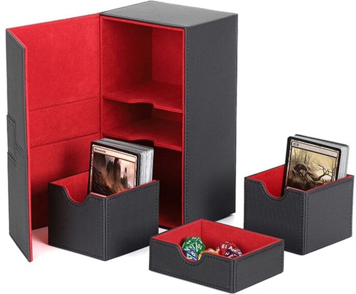 Kartendeck-Boxen für über 200 Karten, Tragetasche, Schwarz und Rot