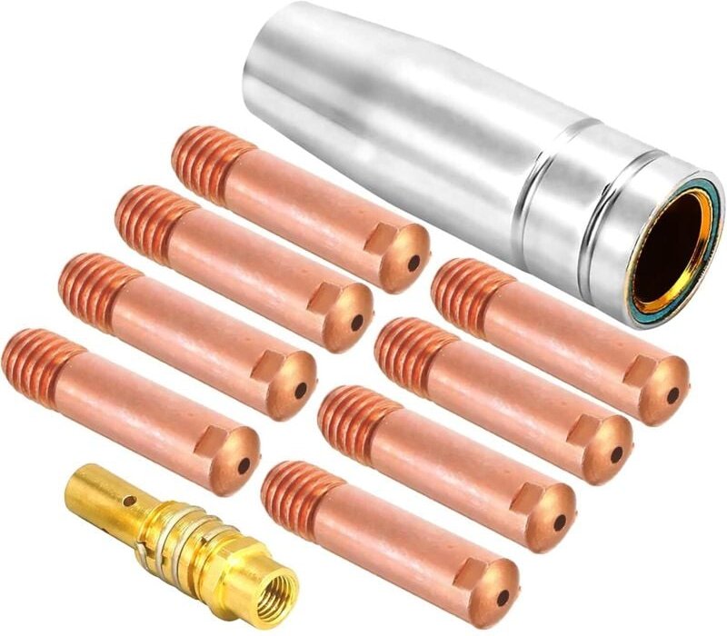 MIG-Schweißer-Verbrauchsmaterial, 15AK-Brennerzubehör, 1 konische Gasdüse, 10 Kontaktspitzen M6 1,0 mm, 1 Kontaktspitzen...