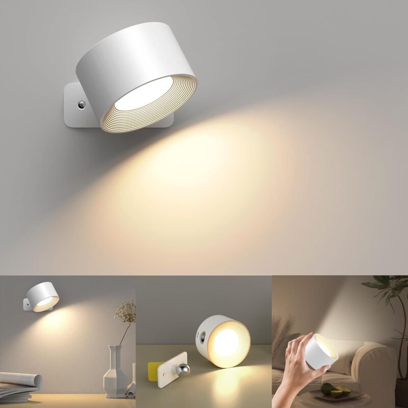 Wandleuchte für den Innenbereich, Wandlampe mit USB-Ladefunktion, 3 Farben und 3 Stufen, 360° drehbare led für den Innen...