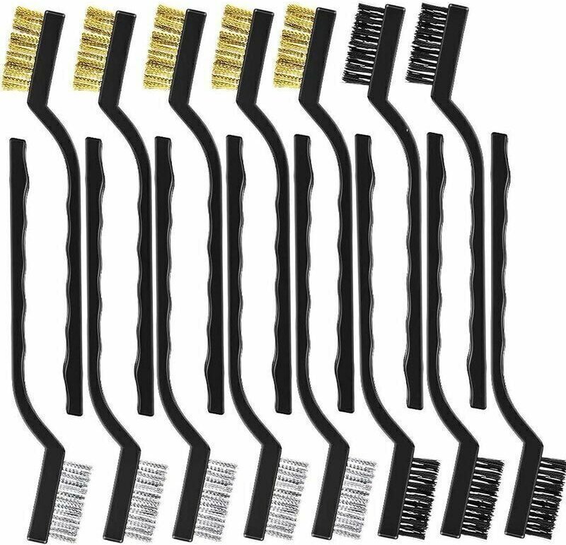 Mini-Metallbürsten-Set, kleine weiche Metallbürsten, Edelstahl, Messing, Nylon, gebogene Kunststoffbürsten, Handwerkzeug...