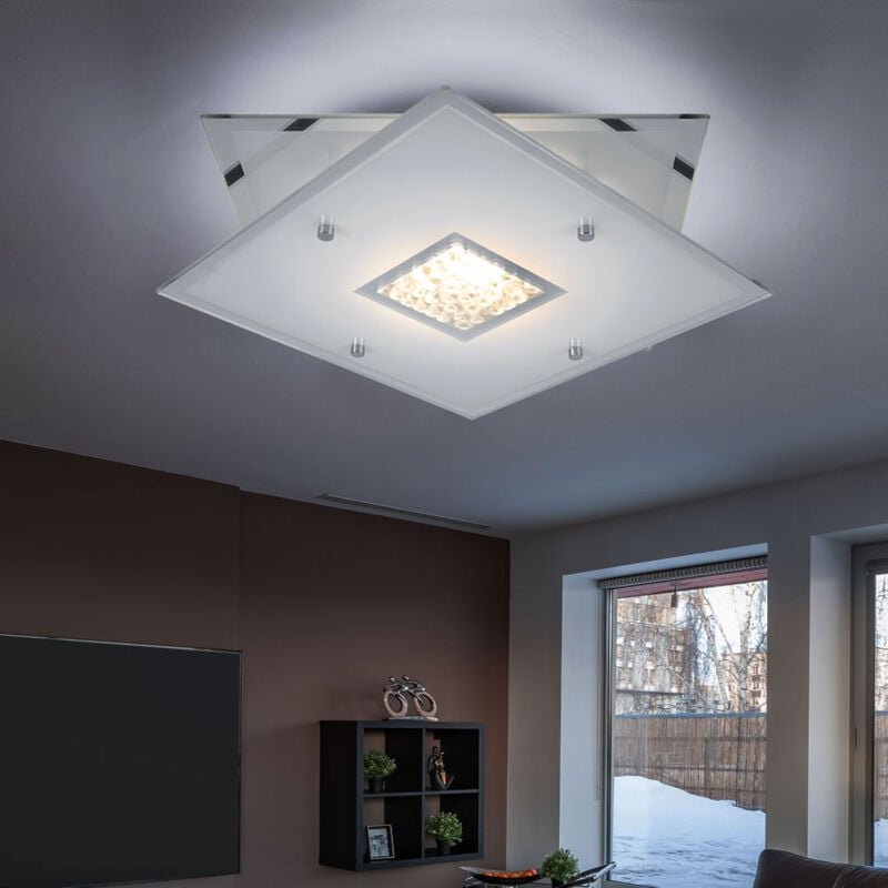 Esto - Deckenlampe Chrom led Deckenleuchte Kristalle Glas Wohnzimmerlampe, Glaskristalle geeist, 1x led 20W 700Lm warmwe...