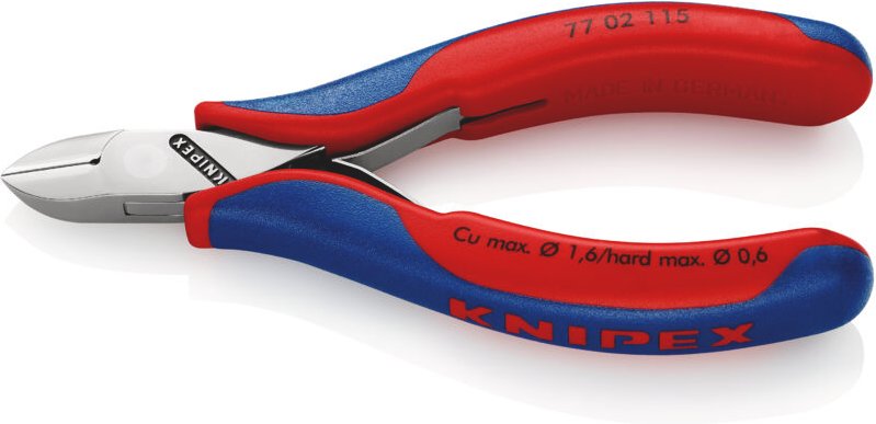 KNIPEX 77 02 115 Elektronik-Seitenschneider mit durchgestecktem Gelenk mit Mehrkomponenten-Hüllen 115 mm