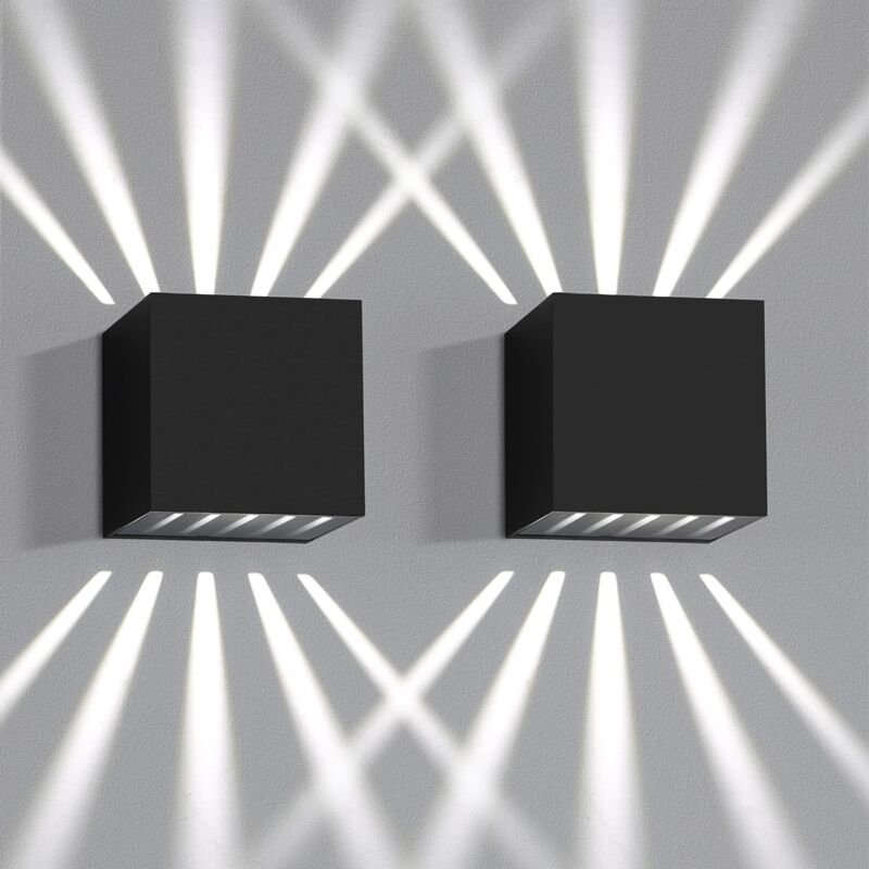 2 Stück Wandlampe led Wandleuchte Innen & Außen - Schwarz Außenlampe IP65 Wasserdicht Außenwandleuchte 3000K Kaltweiß Up...