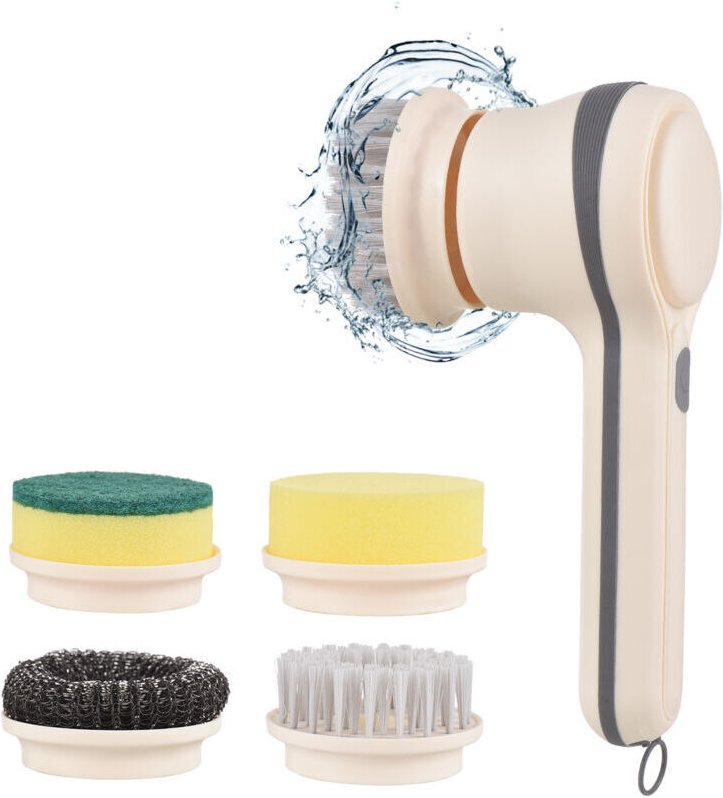 Vtizikl Brosse de nettoyage multifonctionnelle électrique à 4 têtes, brosse en nylon/fil/éponge, sans fil, portable, pou...