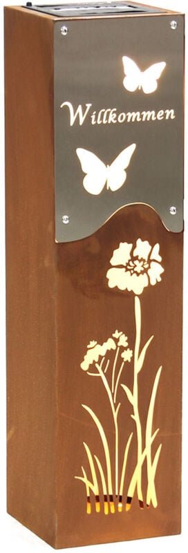 Solarleuchte Dekosäule Gartendeko Außenleuchte, rostigem Edelstahl silber Kunststoff, Akku IP44, 1x LED warmweiß, H 57,5...