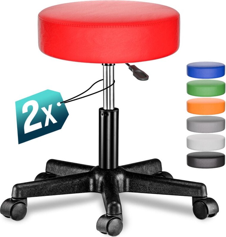 Rollhocker Höhenverstellbar 10cm Polsterung 46-60cm Sitzhöhe 360° drehbar Ø35cm rund Rollen Bürohocker Drehhocker Arbeit...