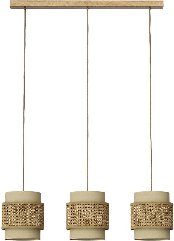 3er Pendelleuchte Morten, Rattan/Creme, 70 x 120 cm, Vicco
