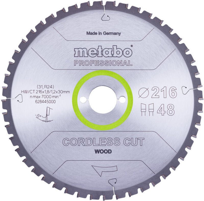 Metabo - Kreissägeblatt Holz 216x30 mm 48 wz 5° speziell Akku Kapp- Gehrungssägen