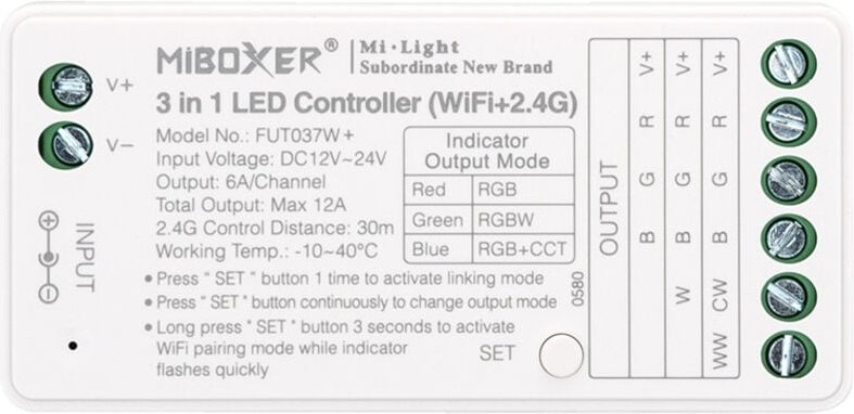 LED-Controller Dimmer rgb/rgbw/rgbww 12/24V dc MiBoxer FUT037W+ rgbw+cct