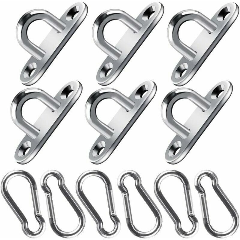 12 Stück längliche Ösenplatten und Karabinerhaken aus Edelstahl, Karabinerhaken und Federclip für Hochleistungskarabiner...