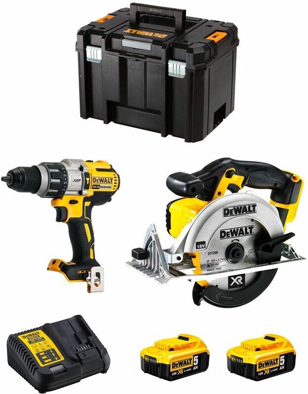 Dewalt - Kit DWK214 (DCD996 + DCS391 + 2 x 5,0 Ah + DCB115 + tstak vi)