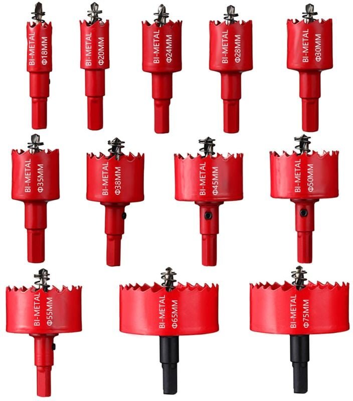 12-teiliges großes Bimetall-Lochsägen-Set zum Bohren von Platten, Kunststoff, Rohren, Holz, Faserplatten und Weichmetall...