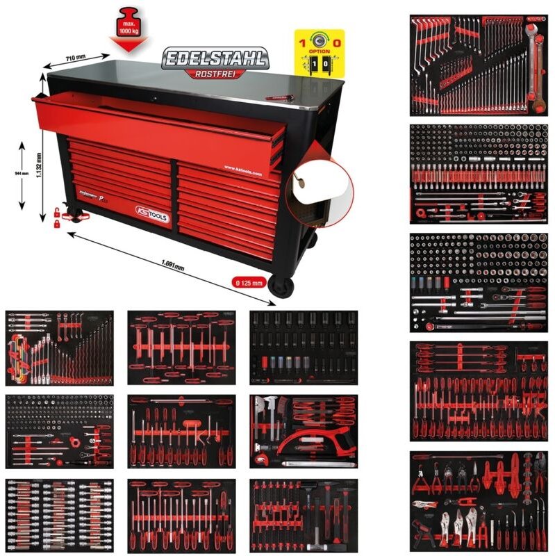 Ks Tools Performanceplus Werkstattwagen-Satz P45 mit 950 Werkzeugen für 13 Schubladen