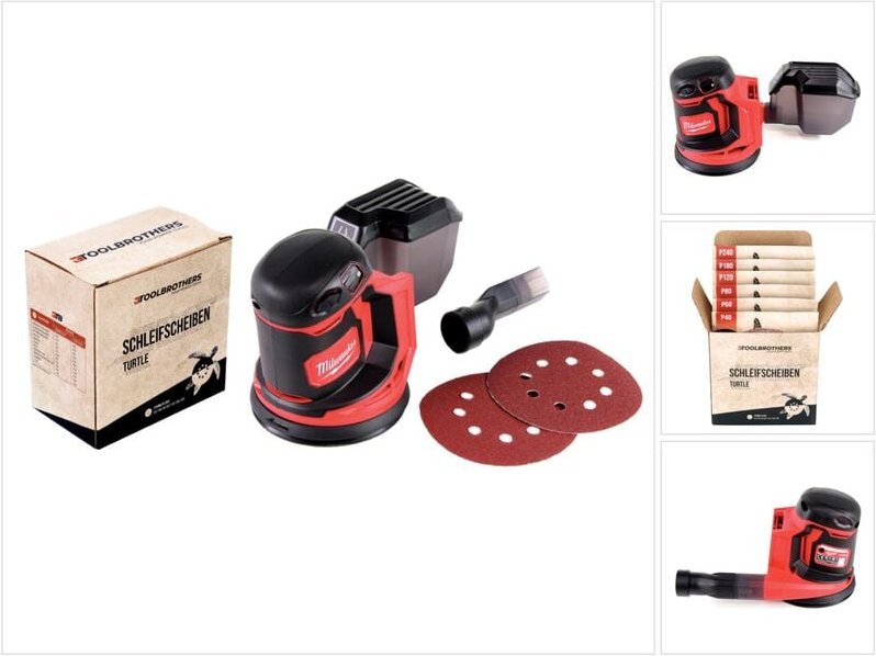 Toolbrothers TURTLE Schleifset 125mm + Milwaukee M18 BOS125-0 Akku Exzenterschleifer 18V 125mm Solo - ohne Akku, ohne La...