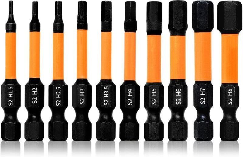 Set mit 10 Sechskant-Schraubendreherbits, 50 mm lang, magnetische Schlag-Inbusbits H1,5 H2 H2,5 H3 H3,5 H4 H5 H6 H7 H8, ...