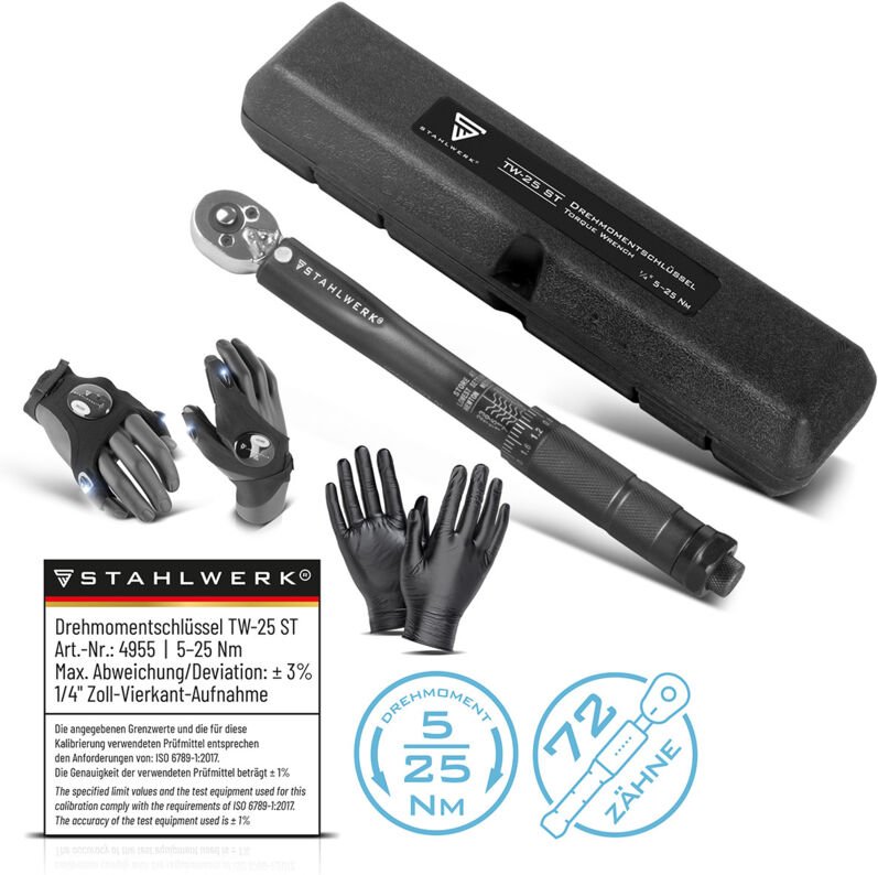 STAHLWERK Drehmomentschlüssel TW-25 ST 5-25 Nm 1/4“ Zoll Umschaltknarre