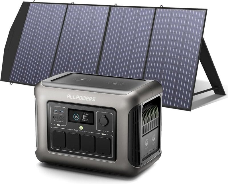 R1500 Tragbare Powerstation mit 200W Solarpanel, 1152Wh LiFePO4 Batterie mit 1800W ac Ausgang Solargenerator, 43dB Leise...