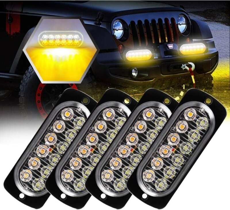 4 Stück ultraflache 4 x 12 LED-Blitzlichter, Warnleuchten, Notlichtleiste, Autolampe, Auto-Blitzlampe, universell für 12...