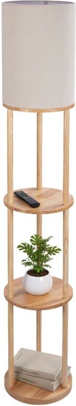 Relaxdays Stehlampe mit Regal, HD: 180 x 30 cm, E27-Fassung, Holz & Leinen, modernes Design, Stehleuchte, natur-weiß