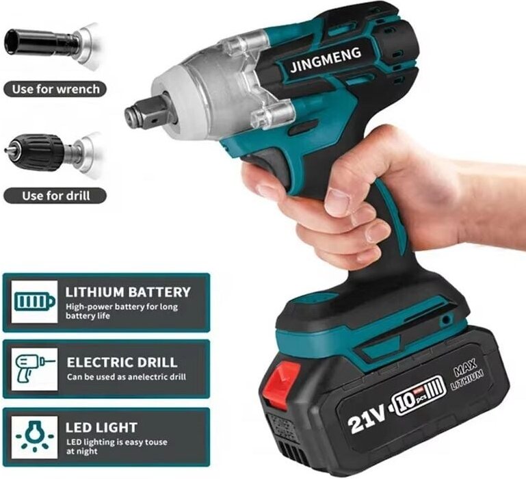 21 V Elektrischer Schlagschrauber, bürstenloser, wiederaufladbarer Elektroschrauber, 10-Zellen-Akku mit 1300 mAh, 0–4000...