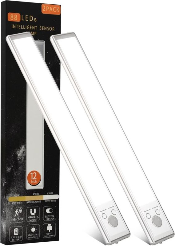 Unterbauleuchte, 88 LEDs mit Bewegungssensor, USB-wiederaufladbarer 2200-mAh-Akku, dimmbare magnetische Beleuchtung für ...
