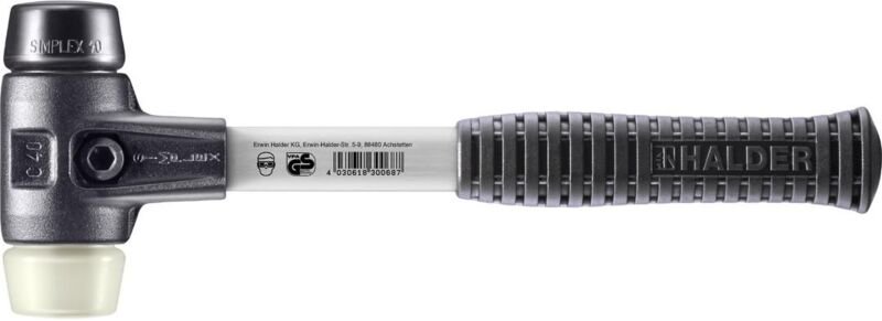 SIMPLEX-Schonhammer, Gummikomposition / Nylon mit verstärktem Tempergussgehäuse und Fiberglasstiel D=40 mm 3728.040