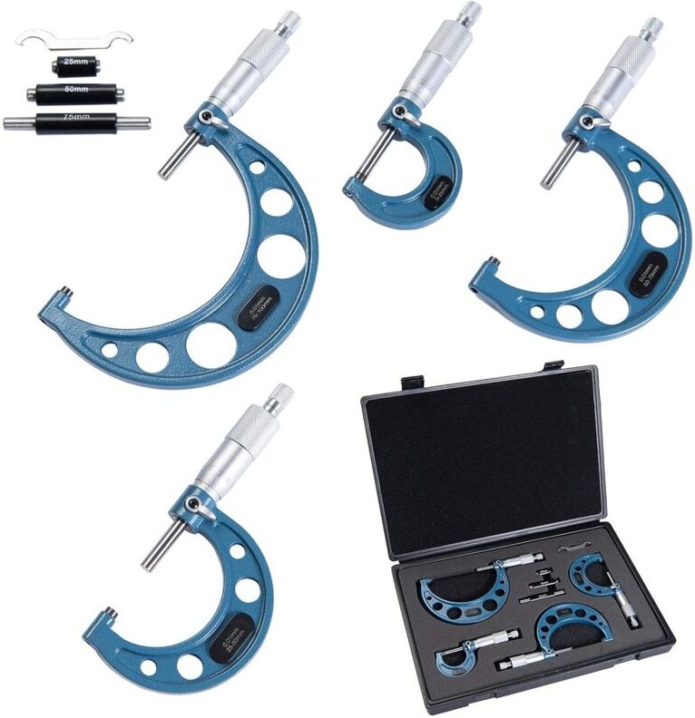 0–100 mm/0,01 mm metrische Außenmikrometer, Präzisionswerkzeuge für Maschinenbauer, 4 Stück