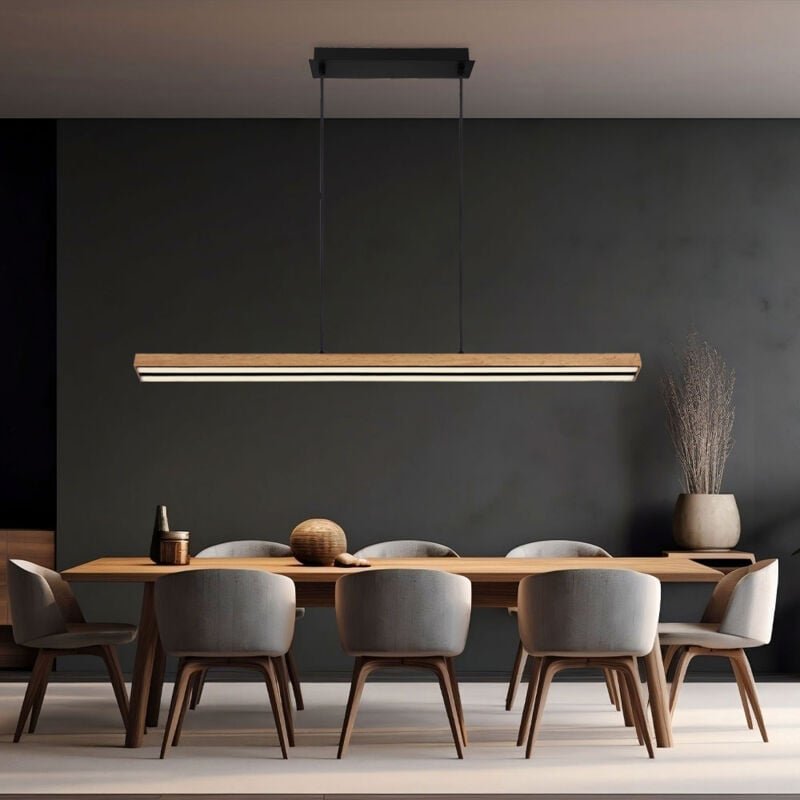 Holzleuchte Pendellampe led Esstisch Pendelleuchte Holz rustikal, 3 Stufen Memory Funktion, Holzoptik schwarz matt opal,...