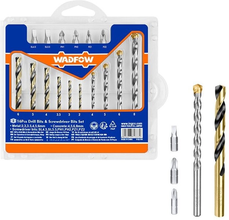 WADFOW 16-teiliges Set: HSS-Bohrer, Steinbohrer und Schraubendreherbits