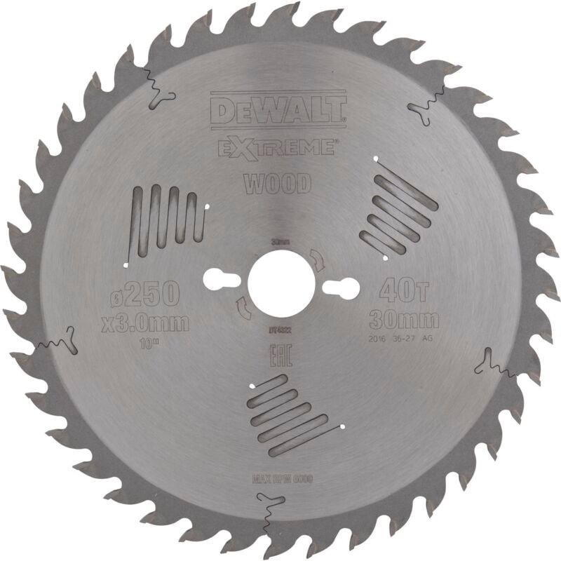 Kreissägeblatt hw ø 250x3,0x30 mm Z40 Wechselzahn (wz) positiv - Dewalt