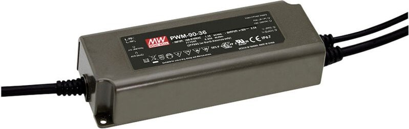 PWM-90-24 LED-Trafo Konstantspannung 90 w 0 - 3.75 a 24 v/dc dimmbar, PFC-Schaltkreis, Üb - Mean Well