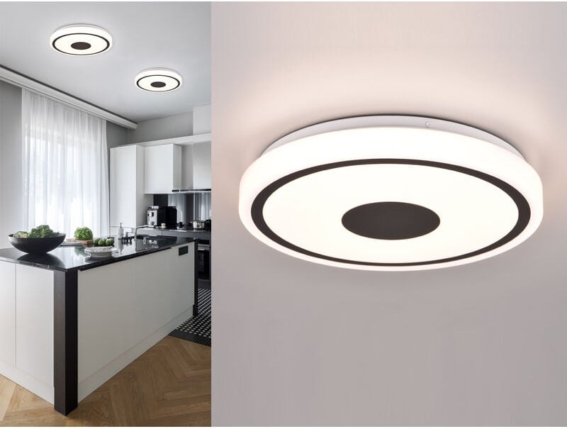 Reality Leuchten - Flache led Deckenleuchte bunda Weiß-Schwarz, Warmweiß, ø 33cm
