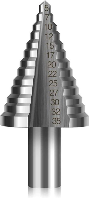 Thumbnail - Stufenbohrer – Stufenbohrer, Doppelschlitz, konischer Senker mit Titanbeschichtung (5 mm – 35 mm) – zum Schraubenzieherb...