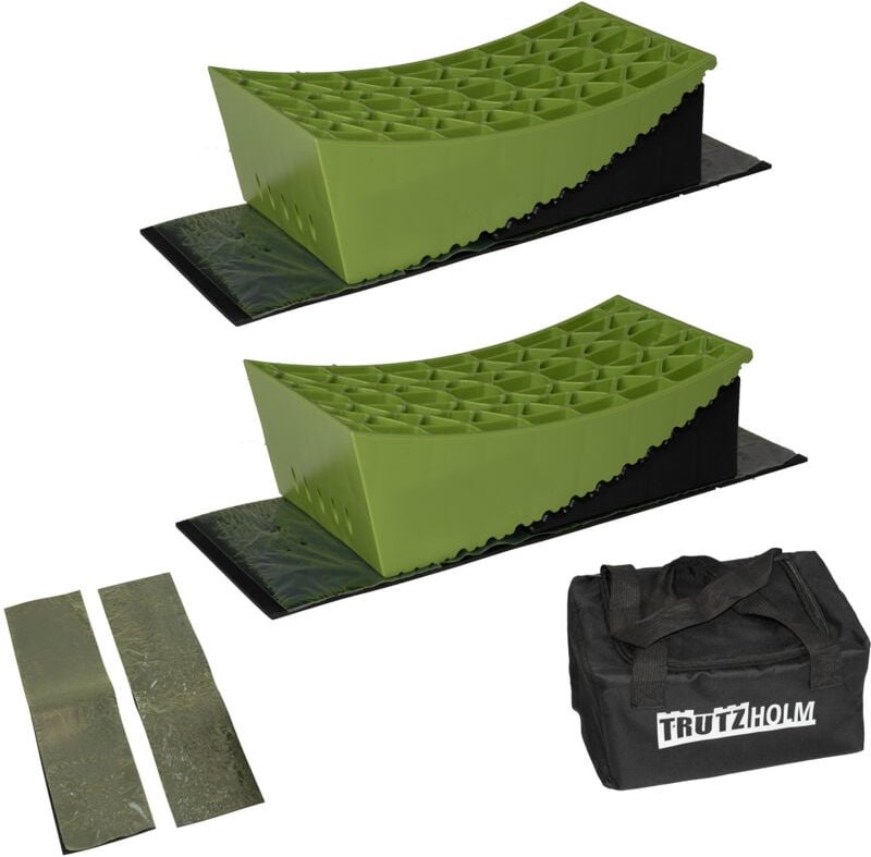 Thumbnail - Baumarktplus - 2 x Ausgleichsrampe mit Unterlegmatte 13,5 t 32x15x11 / 19x15x8 cm Kunststoff Wohnmobil
